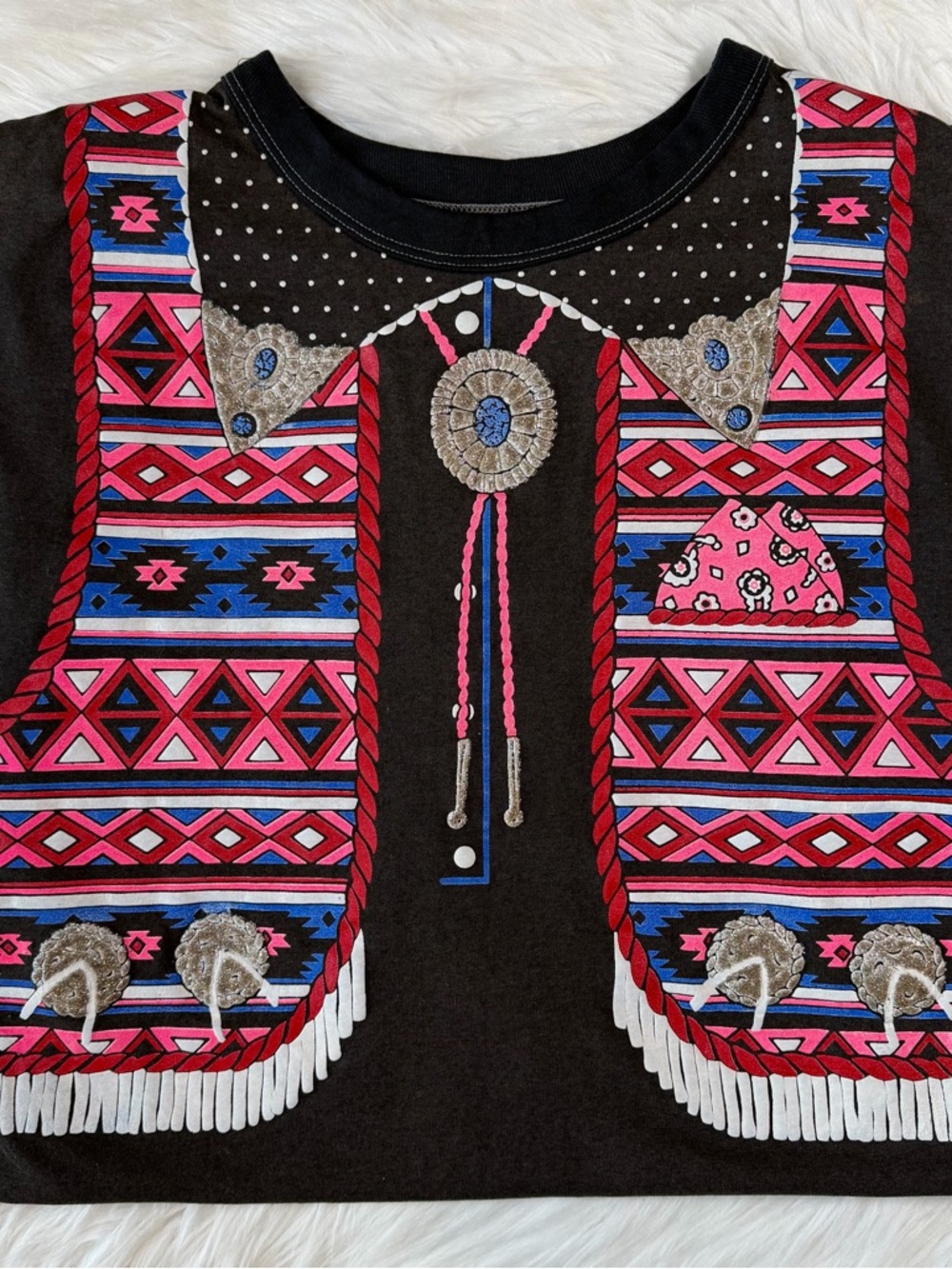 Vintage Western-Inspired Faux Vest Graphic Shirt